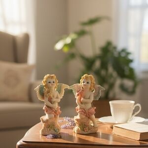 Charming Angel Figurines - Cream and Pink